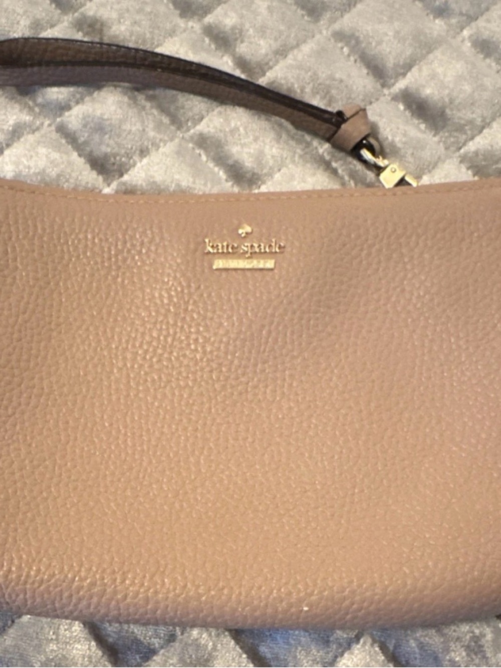 kate spade Pebbled Leather Wristlet in Blush Taupe with Gold Hardware